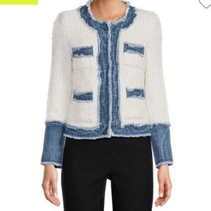 NANETTE NANETTE LEPORE Frayed Tweed Boucle & Denim Jacket Blazer M - NWT